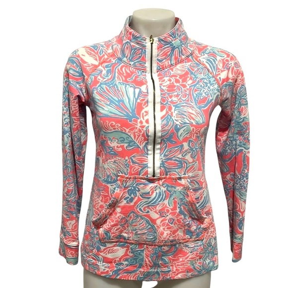 Lilly Pulitzer skipper 1/4 zip pullover in pink sun ray summer size XS - Picture 1 of 10